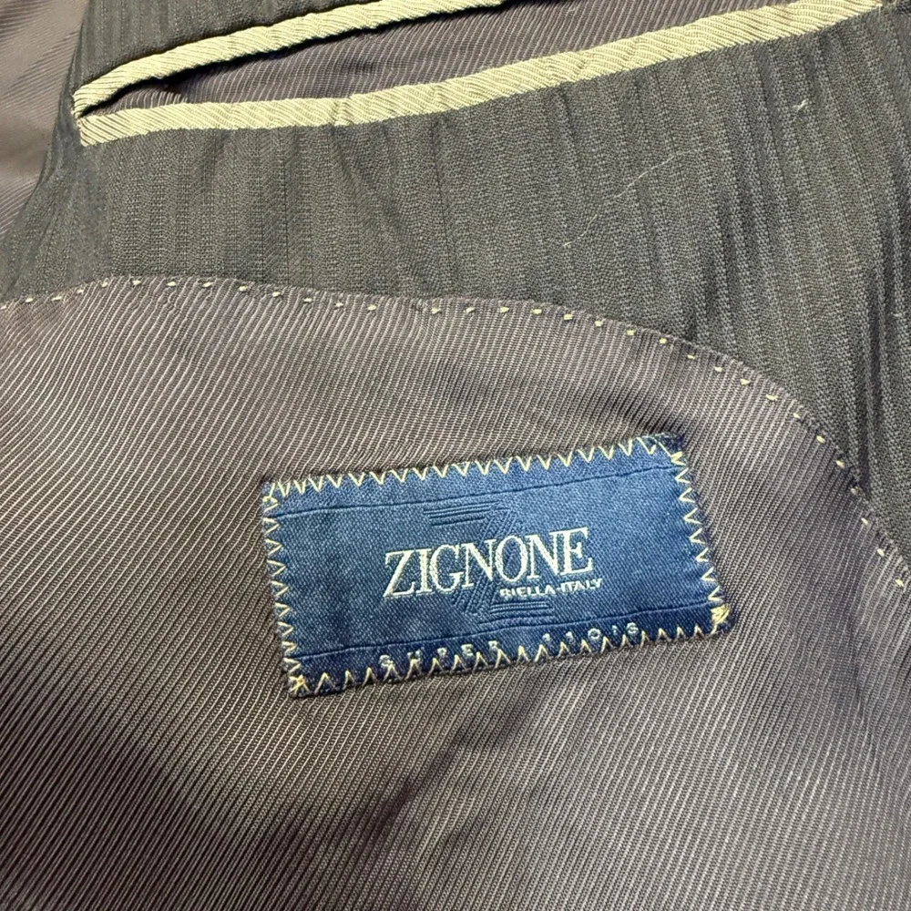 Pronto Uomo Blazer Mens 48L Brown Pinstripe Wool Zignone Italy Sport Coat